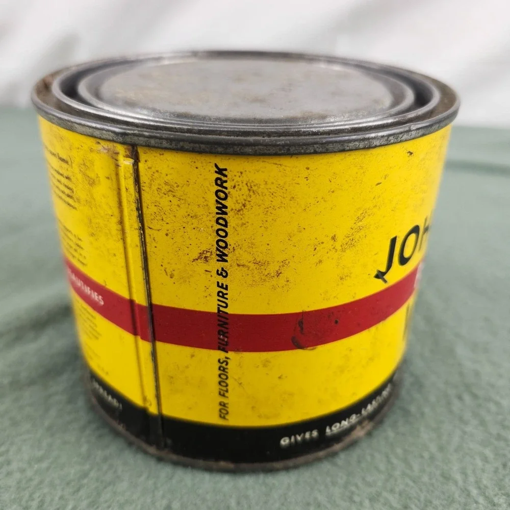Vintage Johnson's Paste Wax Metal Tin 1 Pound Can Advertising Old Cleaner